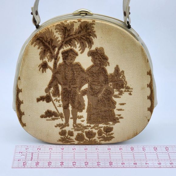 Vintage 1950s Triangle New York Victorian Era Couple White Bag - Picture 9 of 11